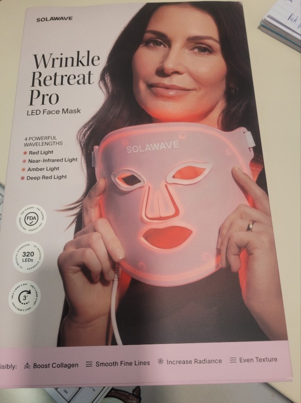 Solawave Wrinkle Retreat Pro LED Face Mask - Pink Red Light Therapy